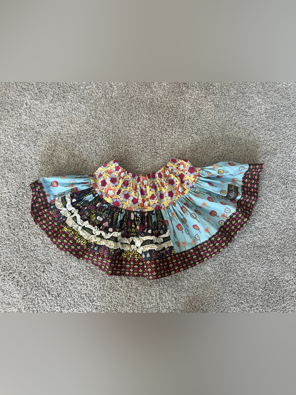 Matilda Jane Multi-Print Tiered Circle Skirt in Blue, Yellow, Black, Burgundy